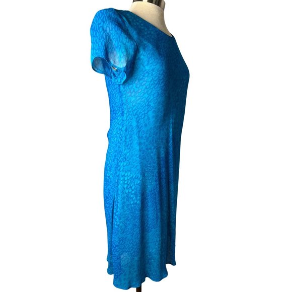 Outlook Women's Dress Size 6 Blue Paisley Short Sleeve Round Neck Lined Sheath K - Picture 6 of 13